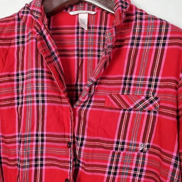 Victoria Secret VS Small red Pajama Button Front Shirt - Picture 3 of 9